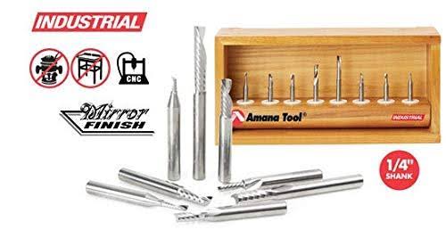 8-Pc Solid Carbide Spiral CNC Router Bit Collection, 1/4 inch Shank O223483