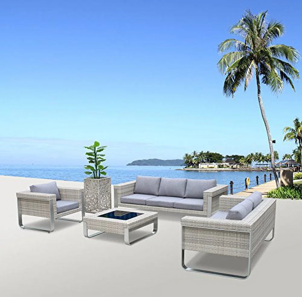 4 Piece Rattan Wicker & Aluminum Patio Furniture Set I809637