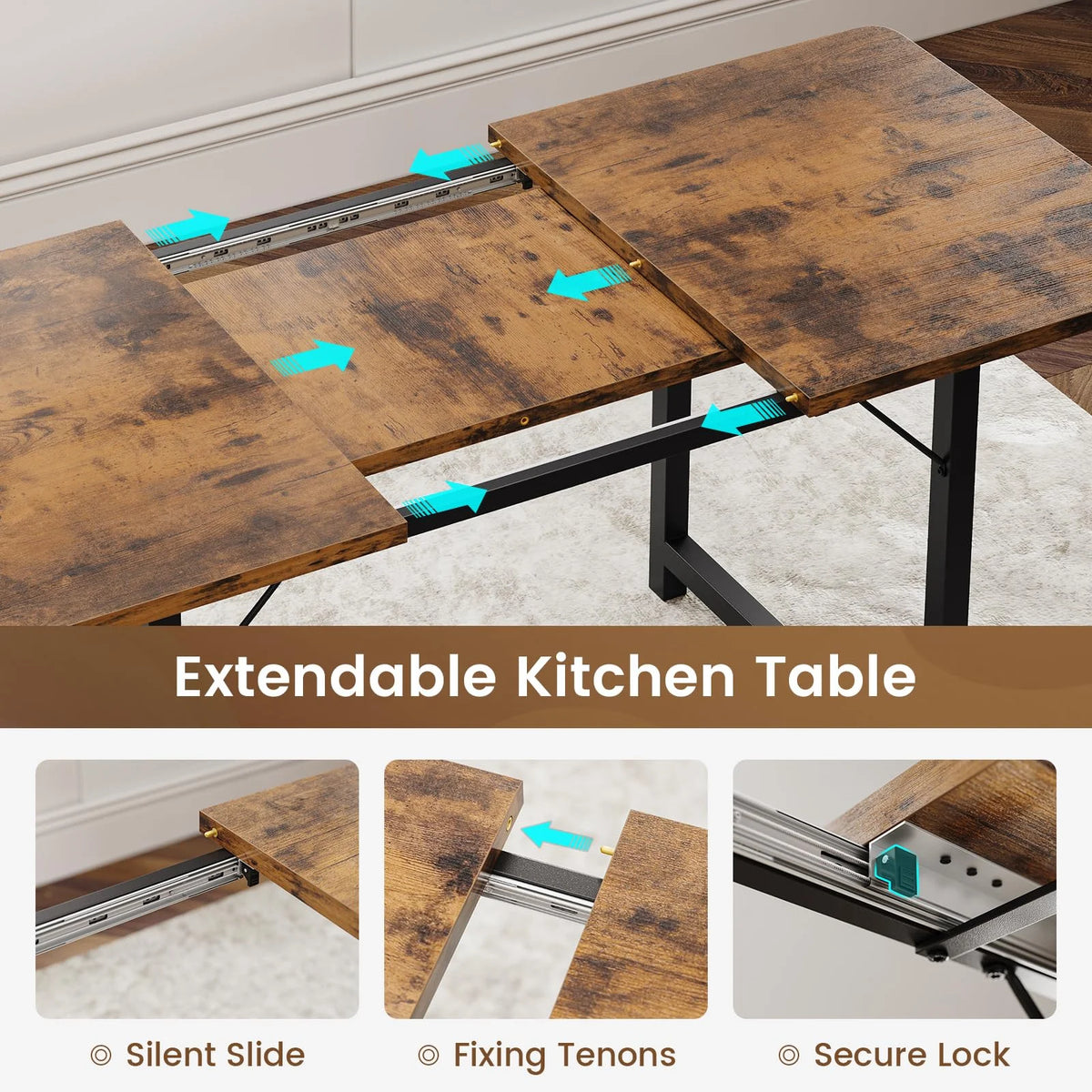 63" Extendable Dining Table Set with Stools Q56193