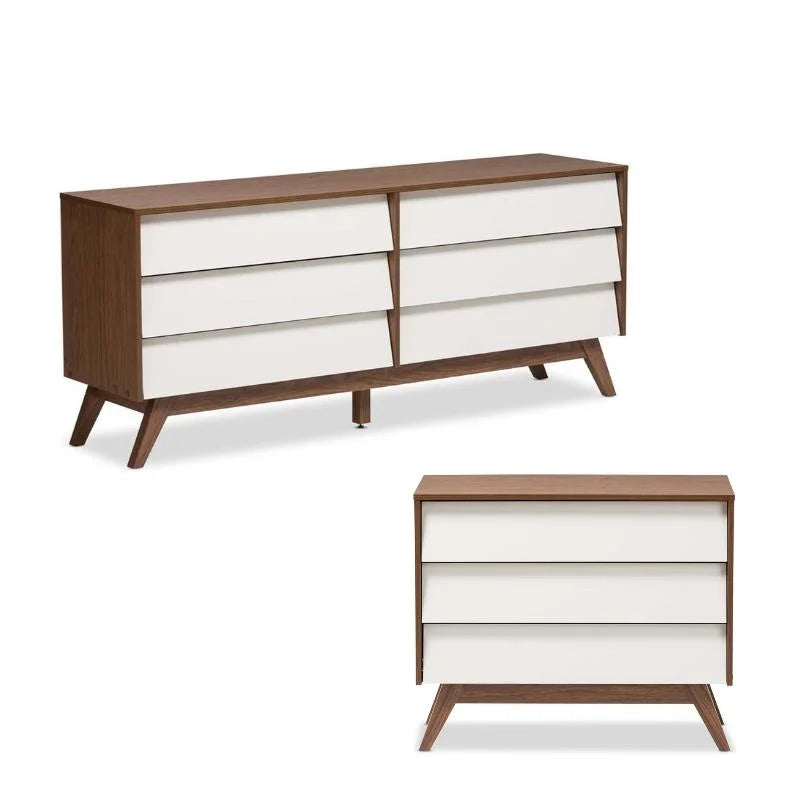 White and Walnut 6 Drawer and 3 Drawer Chest Set I71111
