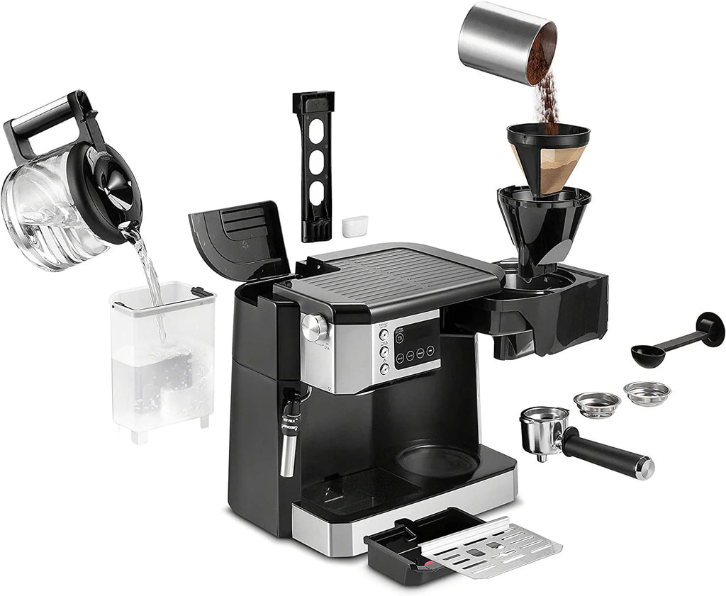 Combination Coffee Maker & Espresso Machine with Milk Frother and Glass Coffee Pot P5404