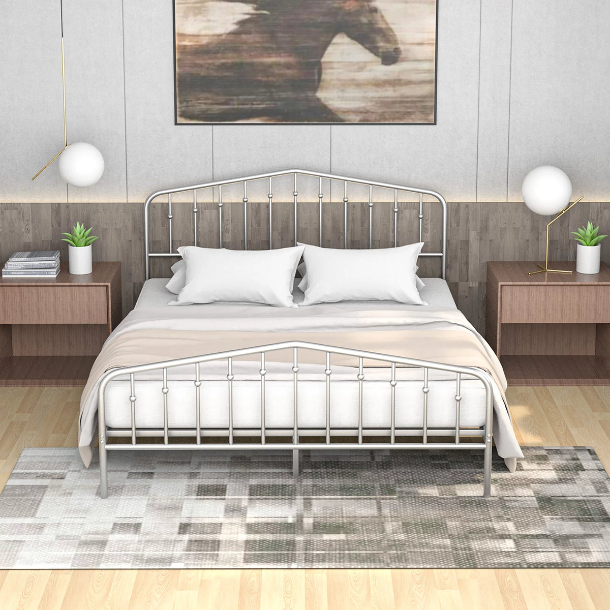 Queen Size Metal Bed Frame with Headboard and Footboard R7245