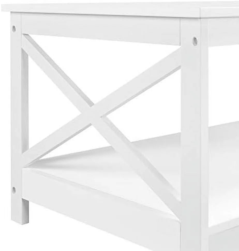 White 2-Tier Wood Coffee Table 39.5 x 21.5 x 18 Inches I8965