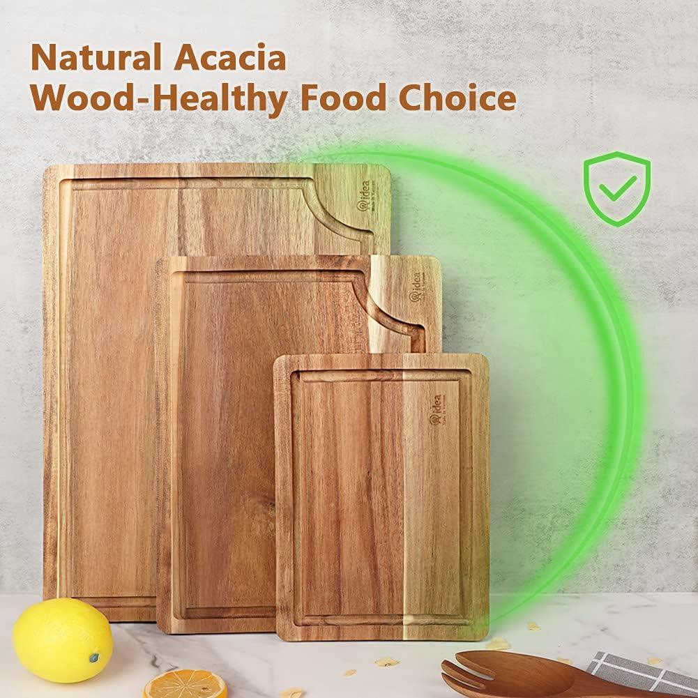 Acacia Wood Cutting Board Set with Juice Groove, 3 Pieces W9566