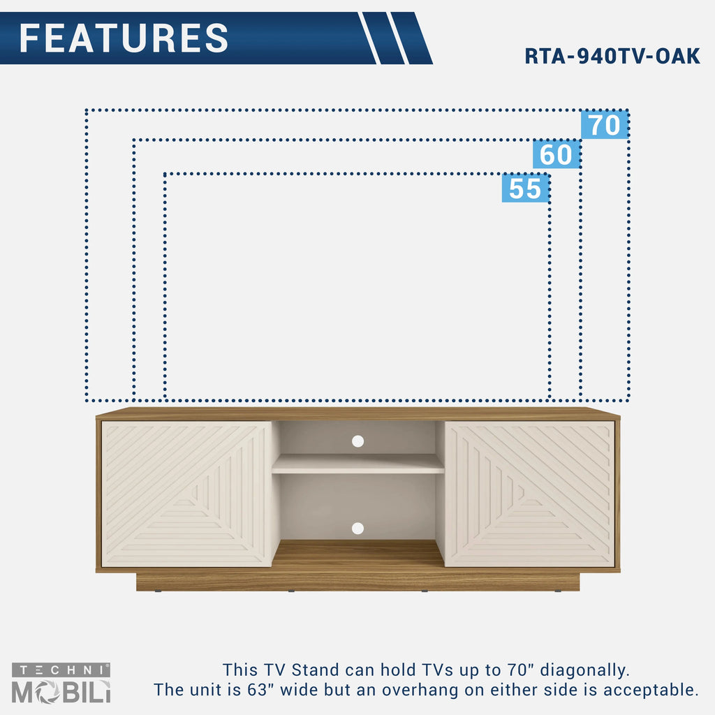 Modern TV Stand with 2 Storage Cabinets, Black I23022