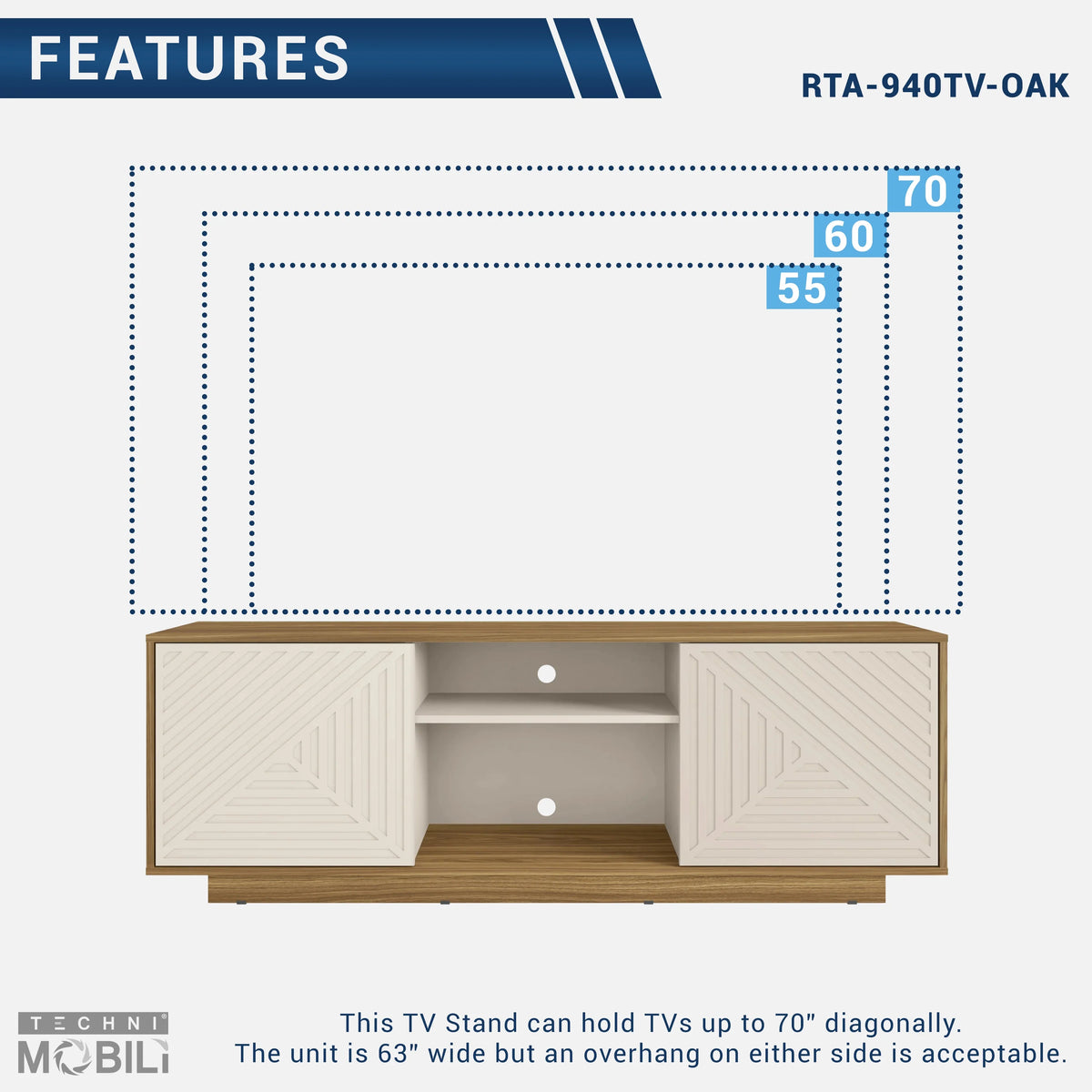 Modern TV Stand with 2 Storage Cabinets, Black I23022