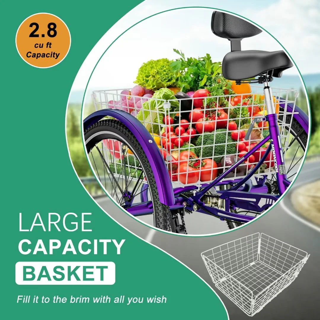 Adult Tricycle 24inch Adjustable Seat with Bell Brake System and Basket M6876