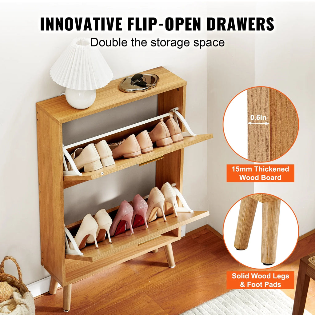 Shoe Cabinet with 2 Flip Drawers Rattan Shoe Storage Cabinet J59229