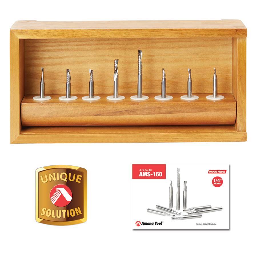 8-Pc Solid Carbide Spiral CNC Router Bit Collection, 1/4 inch Shank O223483