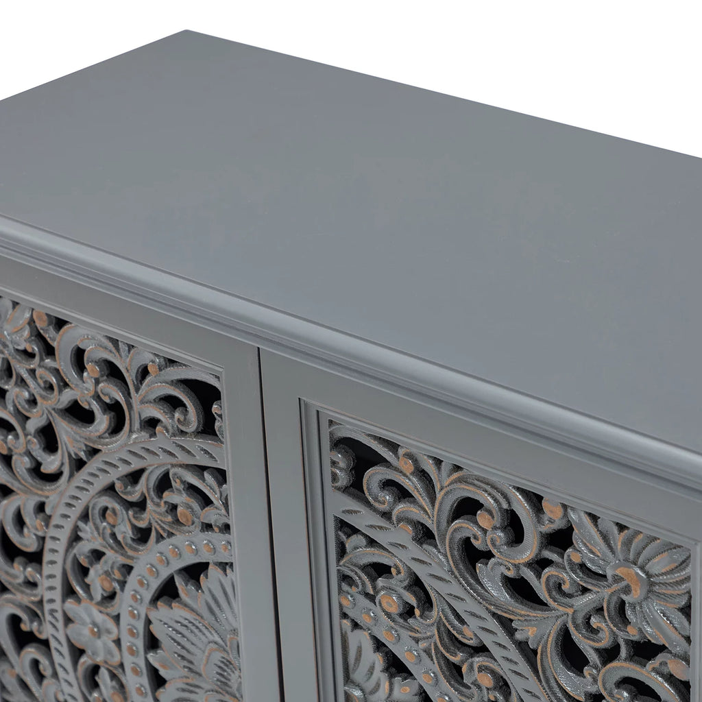 32" Tall 2-Door Accent Storage Cabinet with Floral Design, Gray I39518