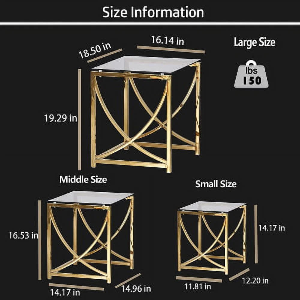 3 Pieces Gold Square Nesting Glass End Tables H823828