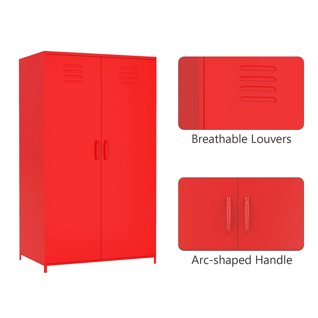 51" Tall Kids Metal Locker Cabinet with Magnetic Door Red K4414