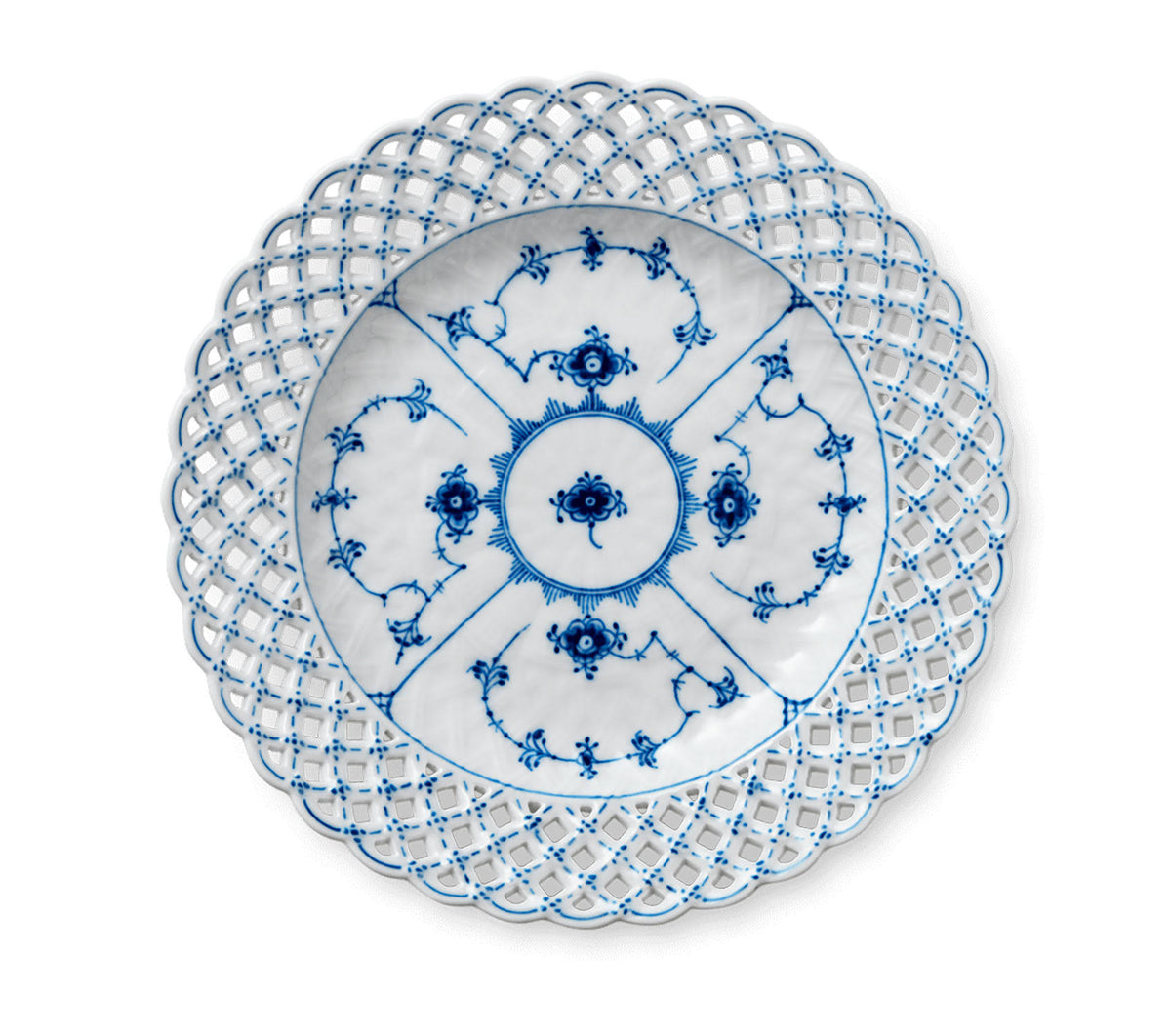 Blue Fluted Full Lace Cake Plate with Open Border I469655