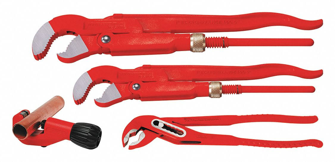 Steel Pipe Wrench Set, Jaw Capacity 1 1/2 in, Overall Length 6 in D1410