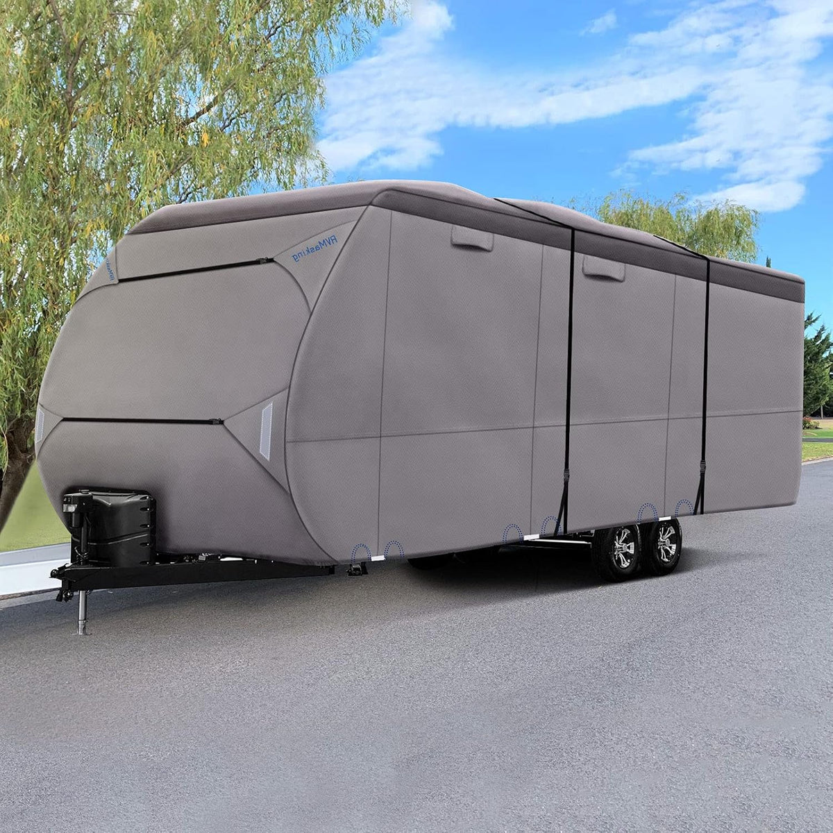 Upgraded Waterproof 500D Travel Trailer Cover with 4 Tire Covers, Tongue Jack Cover B33962
