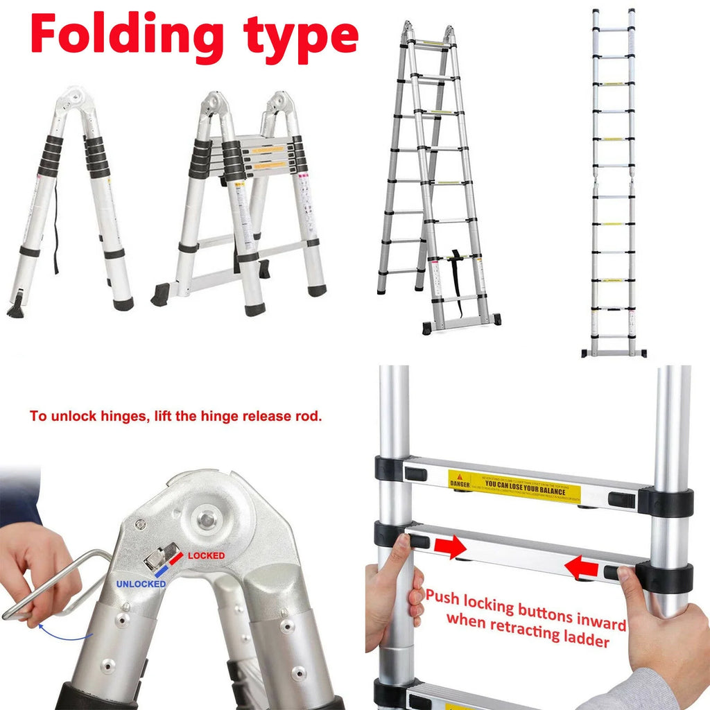 16.5FT Aluminum Telescoping Extension Ladder B312