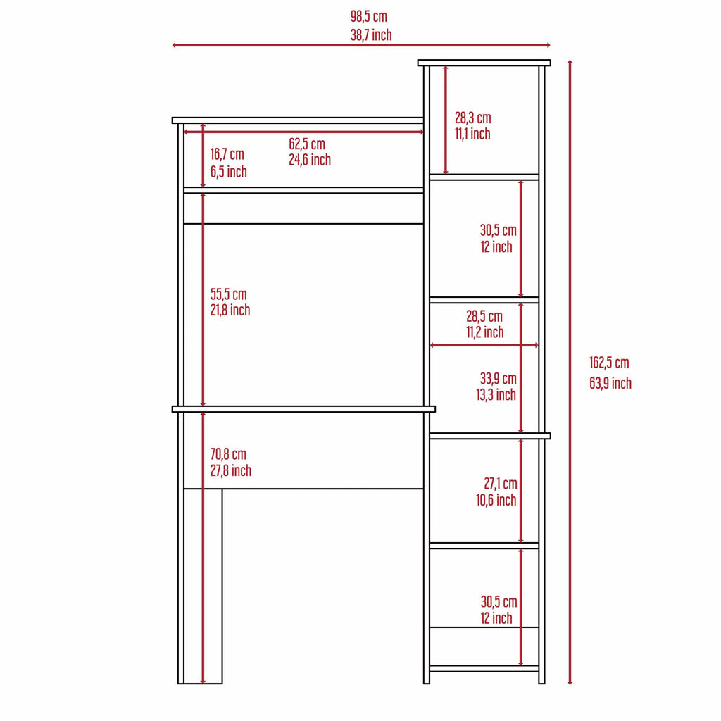 6-Shelf White Writing Desk with Bookcase I1265