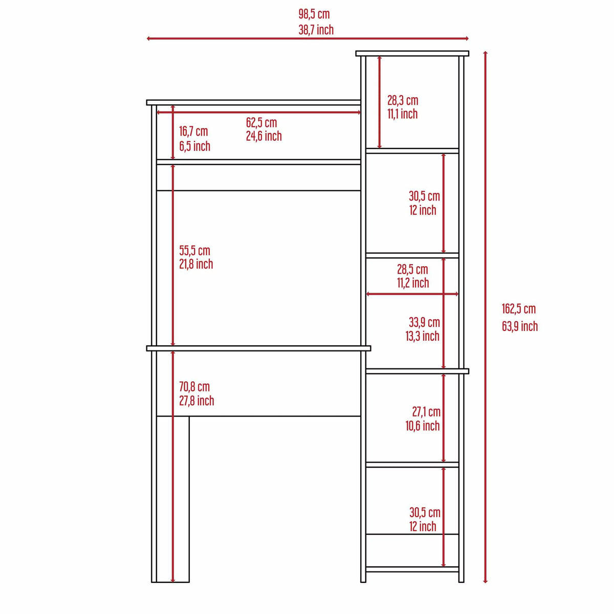 6-Shelf White Writing Desk with Bookcase I1265