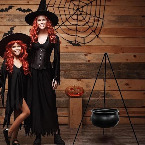 Black Plastic Cauldron with Lights 130cm O3555