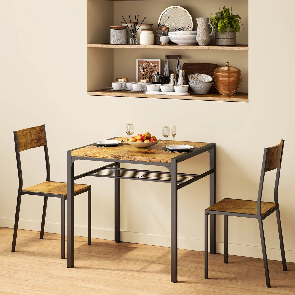 Modern Dining Room Table Set for 2 with Storage Shelf V84152