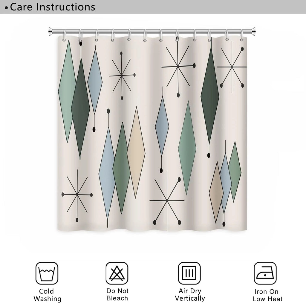 Mid Century Abstract Geometric Shower Curtain Set with 12 Hooks, 72x72 Inches U826
