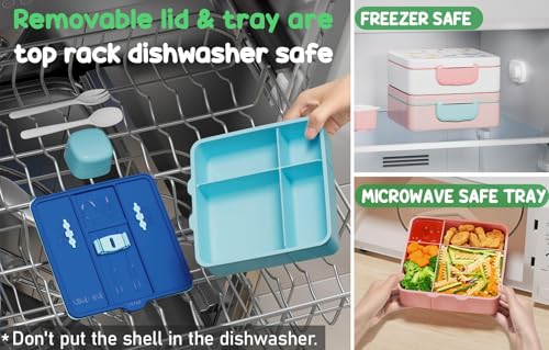 Kids Bento Snack Lunch Box with 4 Compartment, Insulated Lunch Bag, Stainless Steel Vacuum Thermos Food Jar, Ice Pack, Utensils Set L815744