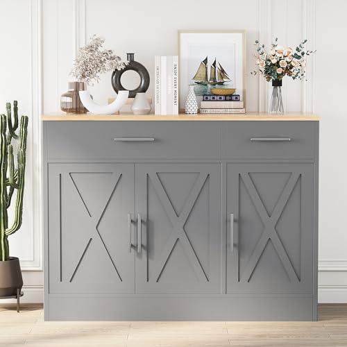 White 3 Door Wood Sideboard Buffet Cabinet with Adjustable Shelf V998196