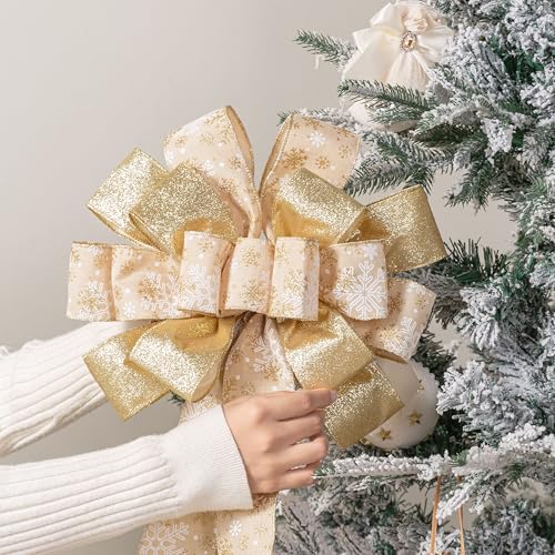 Christmas Tree Topper Bow 40x13 Inches White S23386
