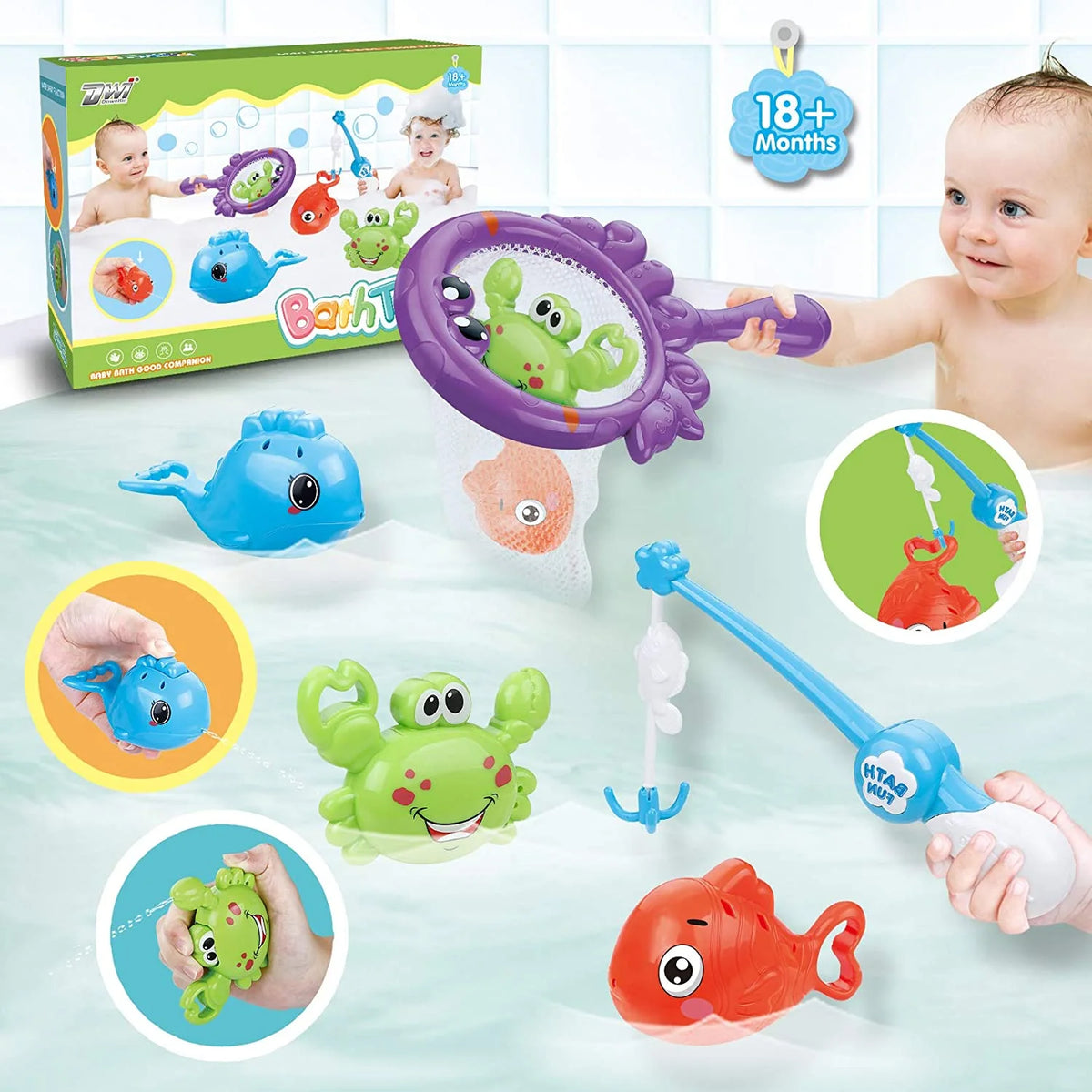Mold Free Fishing Games Swimming Whales Water Table Pool Bath Toy for Toddlers Y244
