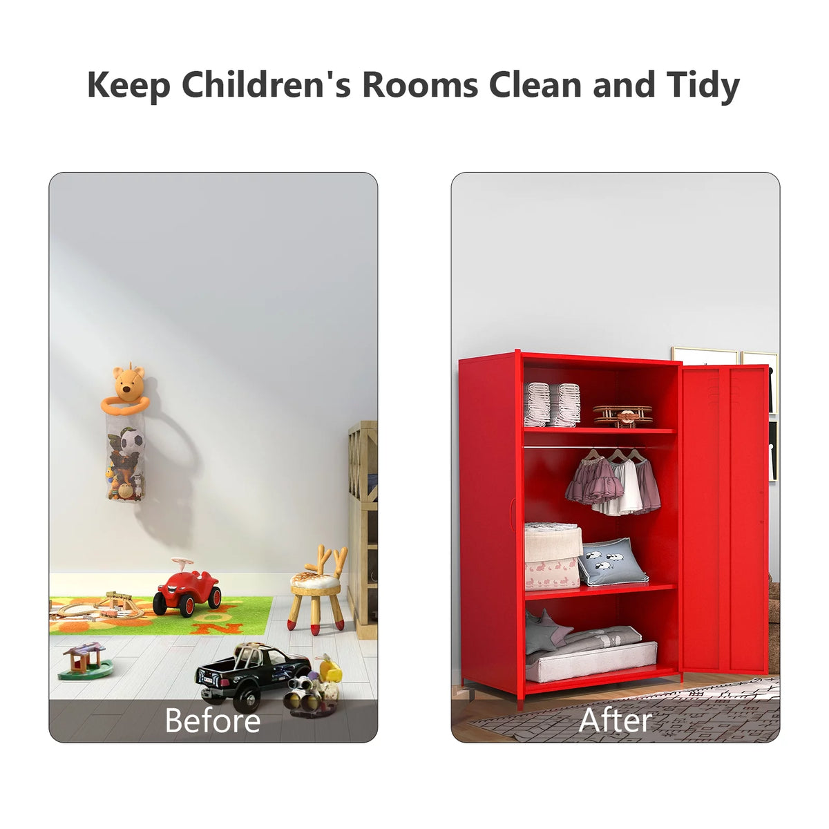 51" Tall Kids Metal Locker Cabinet with Magnetic Door Red K4414