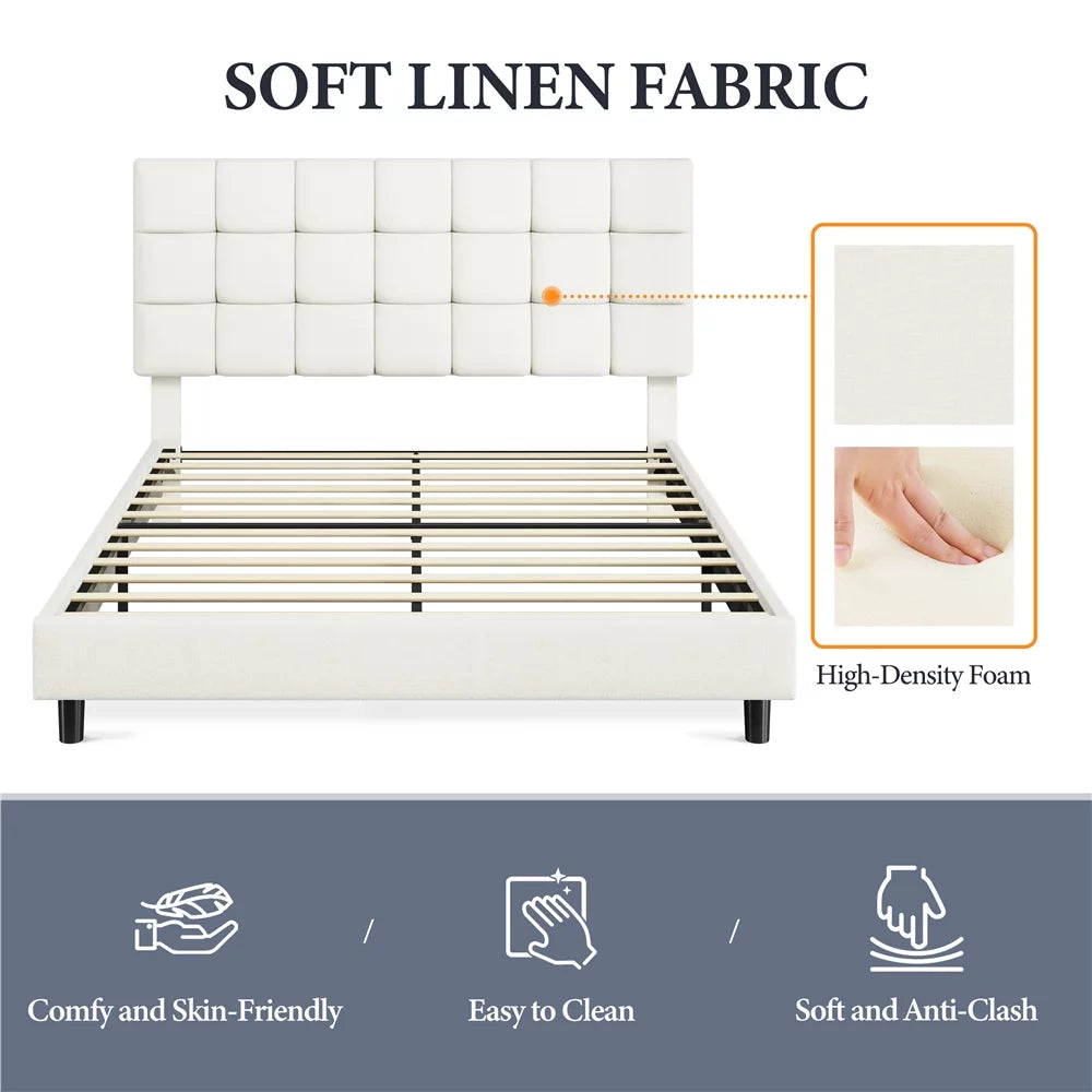 Queen Size Beige Upholstered Platform Bed Q29114